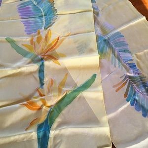 Silk scarf, birds of paradise, yellow